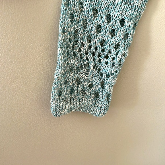 St. John Crochet Knit Open Front Cardigan Pale Blue Sz Small Coastal Grandma - Picture 6 of 14